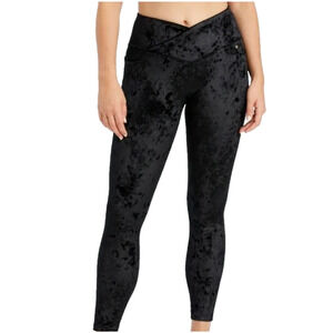FABLETICS‎ High Waisted Crushed Black Velour Crossover Leggings Size XXL NWOT